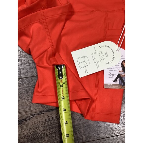Blogilates Womens Scrunch Bike Short Spicy  Orange Crisscross Workout Size S NEW - Picture 6 of 7